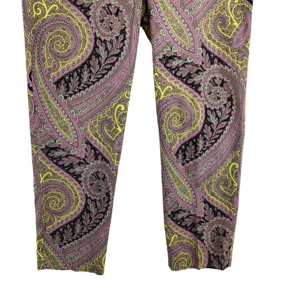 J.Crew Cafe Capri Pants Paisley Print Size 6 Purple & Black Soveriegn - Picture 3 of 8